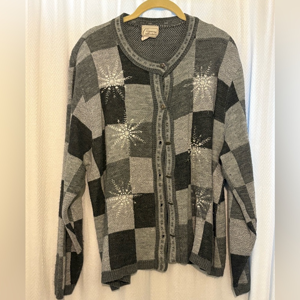 Vintage Checker and Snowflake Cardigan